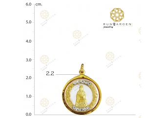 กวนอิม ดอกไม้ข้างพลอยกลมกลางทอง จับขอบ